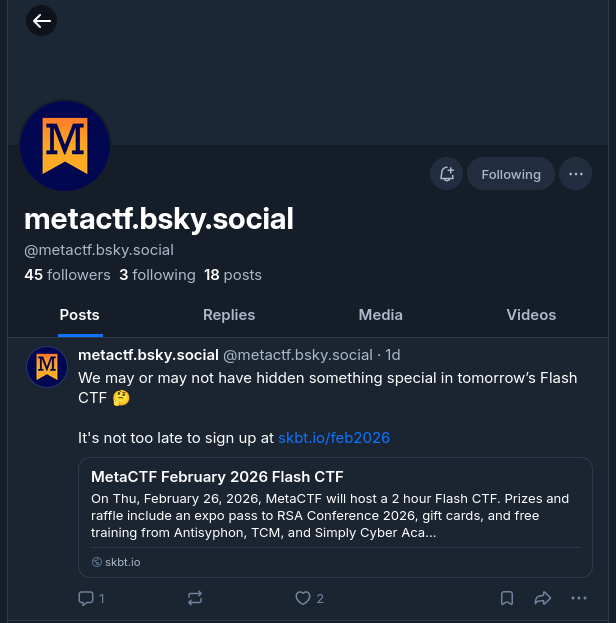 MetaCTF Bluesky profile